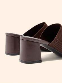 CUCCOO BASICS Spring And Summer Weaving Square Top Hollow High-Heeled Mules Mop, Breathable Open-Toe Mop - Brown - View 8
