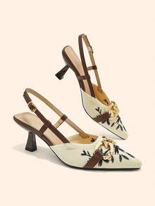 CUCCOO BASICS Women's Fashion Fabric Pointed High-Heeled Shoes, Suitable For Christmas And Spring Wear Fall Shoes - Black and white 1 - View 1