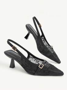 CUCCOO CHICEST 女款時尚尖頭蕾絲可調節高跟鞋 - 黑色 - 查看 4