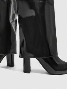 CUCCOO SZL Outdoor Women Pointed Thick Heel PU Light Fabric Fashion Simple Party Banquet Side Zipper Boots - Black - View 5