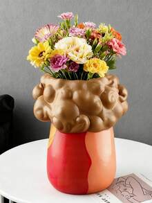 1PC Creative Ins Style Colorful Curly Hair Lady Resin Succulent Planter Pot Funny Cartoon Girl Flower Vase Desktop Ornament Home Office Decor Gift - A - View 7