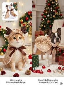 PETSIN Christmas Deer Pattern Hooded Cape Cute Fluffy Warm Cosplay Costume - Brown - View 3