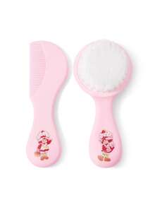 Strawberry Shortcake X SHEIN 2 Pcs Soft  Blue Hair Brush And Comb Set,Gently Removes Hair Tangles, Keeping Baby's Soft Spot Protected,Cute Cartoon - Pink - View 7