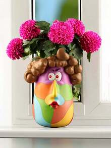 1PC Creative Ins Style Colorful Curly Hair Lady Resin Succulent Planter Pot Funny Cartoon Girl Flower Vase Desktop Ornament Home Office Decor Gift - A - View 4