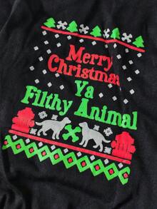 PETSIN Funny Christmas Pet Shirt, Naughty List & Merry Christmas Printed Dog Short Sleeve T-Shirt - Multicolor - View 10