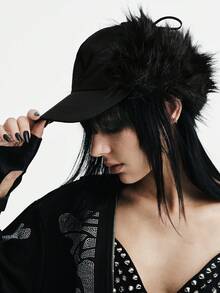 MortiRose 1Pc Black Letter Three-Dimensional Embroidery Simple And Fashionable Baseball Cap, Plush Dark Sweet And Cool Wind Hat Decoration Niche Single Item - Black - View 7