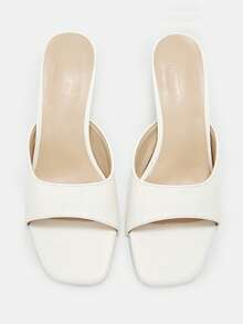 CUCCOO CURVES Women's Square Toe Electroplated Heel White Slip-On Fattened High-Heeled Sandals - White - View 6
