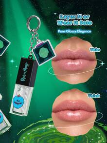 Rick and Morty X SHEIN 1件裝銀色亮澤珍珠光澤吊墜式唇彩，絲滑滋潤唇釉，可疊擦或單獨使用，打造玻璃唇光澤 - 銀白細閃 - 查看 2