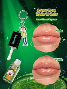 Rick and Morty X SHEIN 1件裝黃色 Morty 亮面珍珠光澤唇蜜吊飾，絲滑滋潤唇蜜，可疊擦或單獨使用，打造玻璃光澤唇彩 - 淺香檳色 - 查看 4