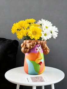 1PC Creative Ins Style Colorful Curly Hair Lady Resin Succulent Planter Pot Funny Cartoon Girl Flower Vase Desktop Ornament Home Office Decor Gift - A - View 5