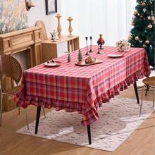 Cirelle Christmas Plaid Tablecloth With Ruffles - Festive Red Tartan Plaid Table Cover, Washable Holiday Table Cloth With Ruffled Hem For Dining Room, Kitchen & Party - Red - View 8