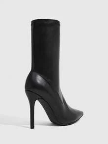 Daringsoles Versatile Skinny Pointed Heel Elastic Medium Boots Fall Boots - Black - View 3