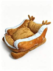 PETSIN 1PC Christmas Sleigh‑Shaped Pet Bed, Removable Washable Pet Sofa Nest, All‑Season Sleeping Cushion Bed For Small Dogs & Cats - Multicolor - View 9