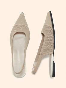 CUCCOO BASICS Apricot Hollow Back Strap Flat Shoes Pointed Toe Low Vamp Simple Gentle Style Spring And Summer Breathable Closed Toe Shoes Fall Shoes - Apricot - View 3