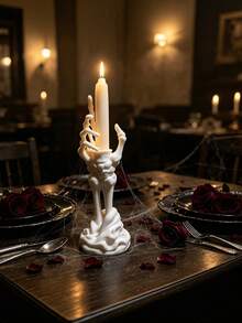 Gothic Skeleton Hand Taper Candlestick Holder, Halloween Themed Taper Candle Stand, Spooky Decorative Desktop Ornament For Table, Mantel, Home Party Decoration, Halloween Gift, Candle Excluded - one-size - View 3