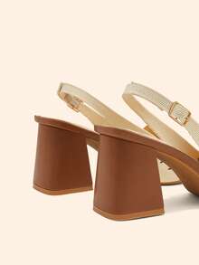 CUCCOO BASICS Women's Fashion High-Heeled Shoes, Fabric Embroidered Thread, Suitable For Summer Vacation, Back To School, College Life, Spring And Spring Break - Beige - View 7