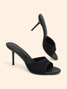 CUCCOO BASICS Women Shoes Multi-Color Knitted Hollow Square Toe Fine High Heel Sandals Simple Commuting Style Spring And Summer Models Are Suitable For Daily Commuting - Black - View 6