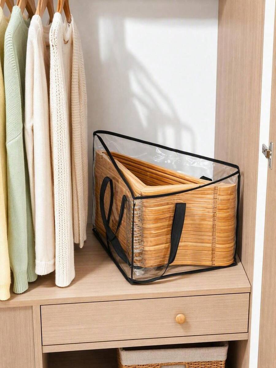 Haus Hana Triangle Hanging Closet Organizer Storage Bag Large Capacity Multi Compartments With Handle Space Saving Wardrobe Hanger Rack For Clothes Shoes Blankets - Clear - View 1
