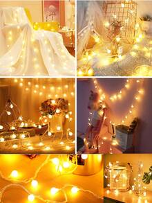 Teckwe 1pc Home Decor White Ball LED String Lights,Battery Power Indoor Room Wall Decor LED Fairy Star Lights,Girls' Bedroom Decor Light String,Wedding Decor,Birthday Party Decor Lights,Christmas Tree Decorative Ball Light String - White - View 6