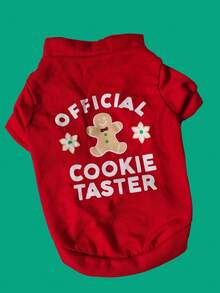 PETSIN Red Xmas Puppy Tee With Gingerbread Cookie Graphic, Cute Christmas Pet Short Sleeve Top - Multicolor - View 5