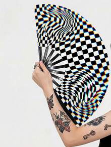 1 PC Optical Illusion Portable Folding Travel Cooling Breeze Wave Grid Distortion Design Handheld Fan For Home Party Concert Graduation Dance Performance Decoration Wedding Birthday Valentine Gift Summer Must Have - multicolor - View 3