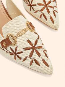 CUCCOO BASICS Women's Fashion High-Heeled Shoes, Fabric Embroidered Thread, Suitable For Summer Vacation, Back To School, College Life, Spring And Spring Break - Beige - View 4