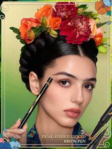 Frida Kahlo X SHEIN 1支裝棕色雙頭液體眉筆，一筆塑形、快乾防水、抗暈染，眉筆+眼線筆 - 棕色 - 查看 2