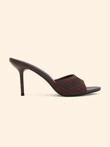 CUCCOO BASICS Women Shoes Multi-Color Knitted Hollow Square Toe Fine High Heel Sandals Simple Commuting Style Spring And Summer Models Are Suitable For Daily Commuting - Coffee Brown - View 3