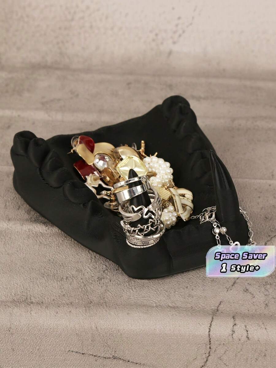 1PC Standard Size Dark Gothic Fang Shaped Storage Tray Organizer With Black Tone Finish For Desktop Tabletop Jewelry Keys Coins Small Items Display Decorative Holder For Home Office Bedroom Vanity Gothic Lovers Alternative Style Enthusiasts Essential - Black - View 1