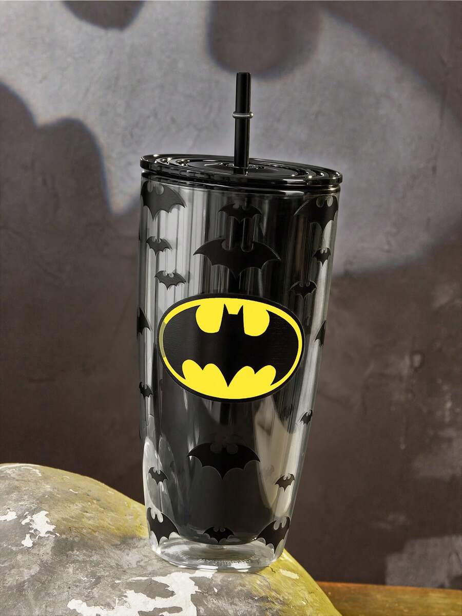 BATMAN X SHEIN 24 Oz / 700 Ml 雷射酷感平底杯,附心形閃亮裝飾 - 黑色 - 查看 1