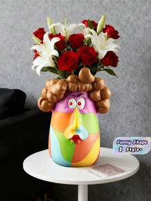 1PC Creative Ins Style Colorful Curly Hair Lady Resin Succulent Planter Pot Funny Cartoon Girl Flower Vase Desktop Ornament Home Office Decor Gift - A - View 1