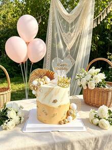 1set Lightweight Foam Paper Cake Decoration Kit Diy Reusable Crown Gold Paper Fan Round Sign Happy Birthday Cake Topper Solid Golden Tone Multi Style Baking Insert Picks For Birthday Party Dessert Table Home Party Baking Decor Accessories - gold - View 6
