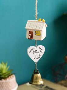 Cute Resin Wind Chime With Metal Bell, Bird House Bird Figurine Hanging Pendant, Wooden Tag Printed Ornament, For Room Window Car Rearview Mirror Decor, Creative Birthday Festival Gift - multicolor - View 12