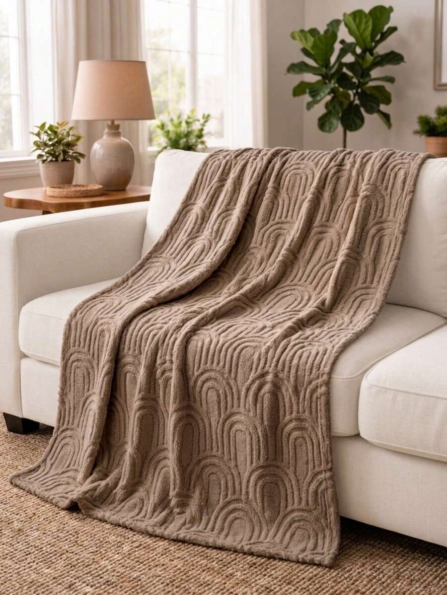 Cirelle Coffee Throw Blanket For Couch, Ultra Soft Plush Jacquard Fleece Blanket With Geometric Arch Pattern, Lightweight Warm Cozy Blanket For Bed, Sofa, Living Room Decor - coffee color - View 1