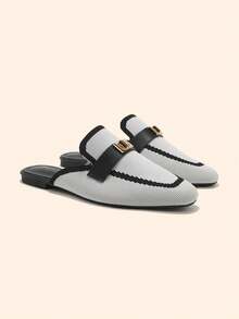 CUCCOO BASICS Breathable Closed Toe Female 2026 Summer Black And White Striped Metal Buckle Flat Bottom Slouchy Mules Wear Commuter Shoes Fall Shoes - Black and White - View 6