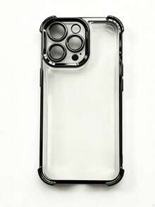 Teckwe Phone Case: Luxurious Four-Corner Anti-Fall Shockproof Electroplated Transparent Phone Case, Compatible With IPhone 18/17/16/15/14/13/12/11 Pro Max Plus Air, Transparent Anti-Drop Design, Suitable For 17Pro And 17ProMax, Soft Frame, Minimalist Style, Protects The Phone - Black - View 17