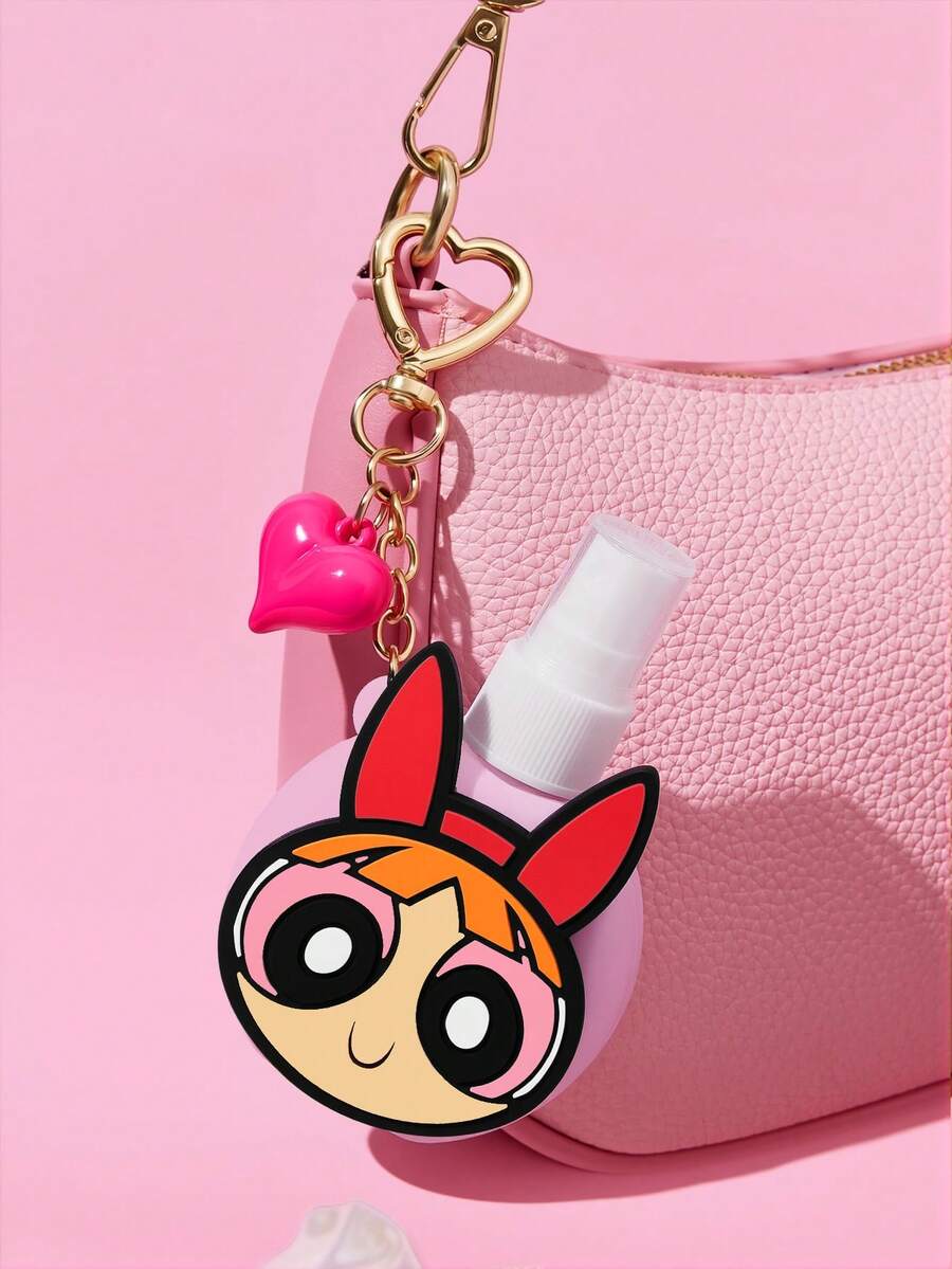 THE POWERPUFF GIRLS X SHEIN 60ml/2oz 心形熊可補充噴霧瓶附吊飾鑰匙圈,便攜式酒精、香水與液體儲存瓶,適合旅行與日常攜帶 - 粉色 - 查看 1