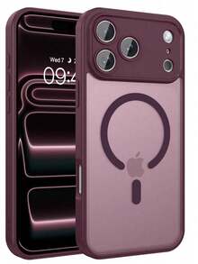 Teckwe 手機殼：奢華磁吸無線充電手機殼，相容 iPhone 18 17 16 15 14 13 12 11 Pro Max Plus Air，磨砂半透明硬殼防震防摔鏡頭保護套，手機配件，簡約設計，耐用材質，高品質手機殼，電子配件 - 酒紅色 - 查看 24