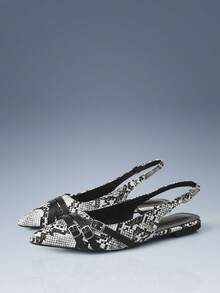 CUCCOO GRLICON Cross-Strap Design Pointed Flat Sandals White Snake Pattern PU Leather Versatile Low-Heeled Shoes Women, Suitable For Commuting And Office - White - View 3