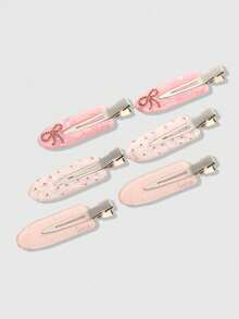 ROMWE Kawaii 6pcs Gentle Sweet Style Pink Floral Rhinestone Bow Hair Clips, Versatile Hair Accessories For Daily Commute, Dating, Photography - Multicolor 23 - View 5