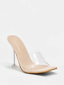 Glitzique Ladies Fish Mouth Teething Muller Transparent Heel Summer Breathable Transparent Stiletto Women's Sandals - Apricot - View 3