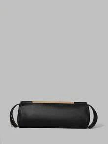 Ontre Ladies' Fashionable Black Baguette Clutch Bag, Exquisite And Simple Horizontal Bar Metal Clip Buckle, For Daily, Commuting, Shopping, Travel - Black - View 3