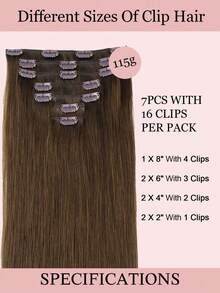 7PCS Straight Clip In Hair Extensions 100% Real Human Hair 14-24 Inch 115G Double Weft Invisible Clip Hair Extensions Remy Natural Human Hair For Women Girls Daily Use - S4A - View 3
