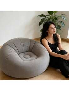 1pc Cozy Flocked Inflatable Bean Bag Lounging Sofa, Portable Inflatable Lounge Chair, Ideal For Indoor And Outdoor Use, Bedroom, Living Room, Camping - Multicolor - View 4