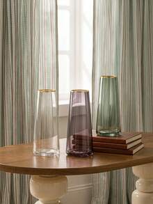 Cirelle 1pc Tapered Glass Vase With Gold Rim, Modern Tabletop Vase, Decorative Floral Container For Fresh And Dried Botanicals, Home Accent For Dining Side Console Table - multicolor - View 2