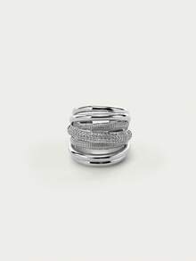 Glisma 18K Gold-Plated 1 Pearl/Mother-Of-Pearl Inlaid Rhinestone Opening Ring, Elegant, Lovely And Luxurious, Suitable For Parties, Daily, Concerts/Festivals - Silver - View 2