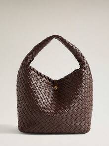Wovira Women's Fashion Brown Handbag, Exquisite Hand-Woven Bucket Bag, For Daily, Commuting, Shopping, Vacation, Travel - Coffee Brown - View 3