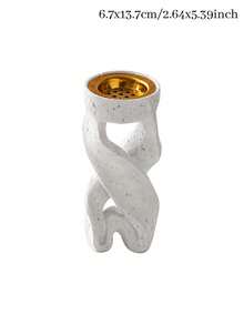 Cirelle 1Pc Twisted Ribbon Shape Incense Burner, Speckled Textured Body, Golden Perforated Metal Inner Bowl, Dual‑Use For Cone & Stick Incense, Tall Tabletop Incense Holder, Modern Sculptural Home Decor, Ramadan Desktop Ornament,Muilt‑Size Selectable Options - default - View 10
