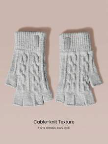 GLOWMODE Cozy Knit Fingerless Gloves With Touchscreen-Friendly Open Fingers Daily Casual Outdoor Fall Winter Wear - Flower gray - View 3