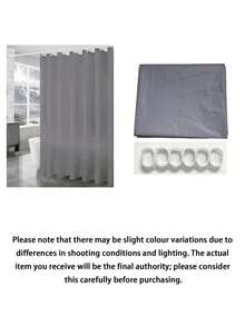 1pc Plain Gray Shower Curtain Liner, Solid Color Bathroom Decor, Privacy, With Hooks - Grey - View 9